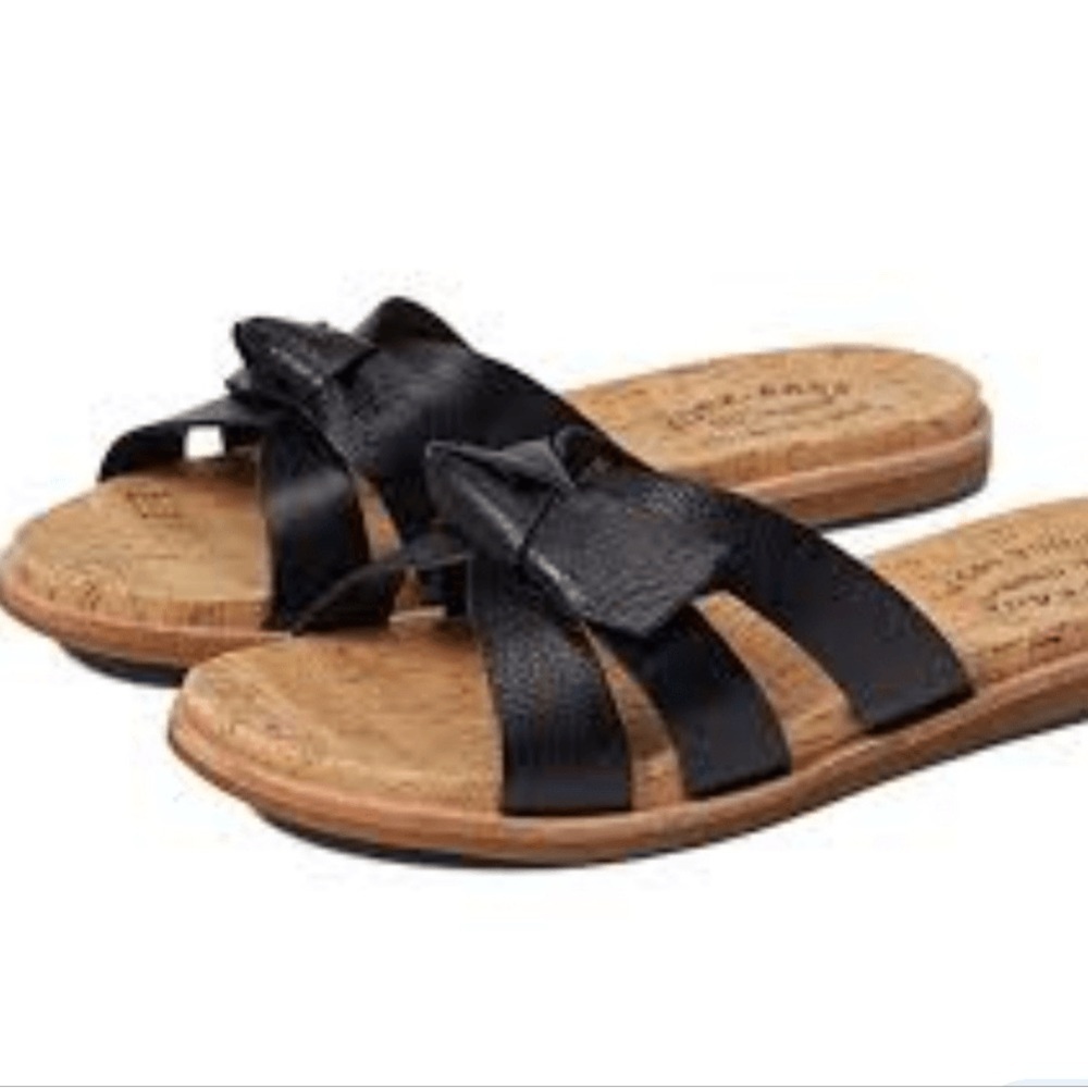Kork-Ease Brigit black leather‎ knot bow size 6 flip flop sandal casual Cork